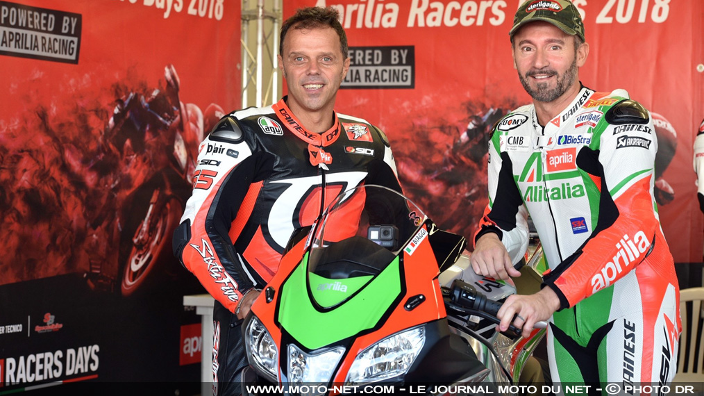 Max Biaggi et Loris Capirossi sur l'Aprilia RSV4 au Mugello