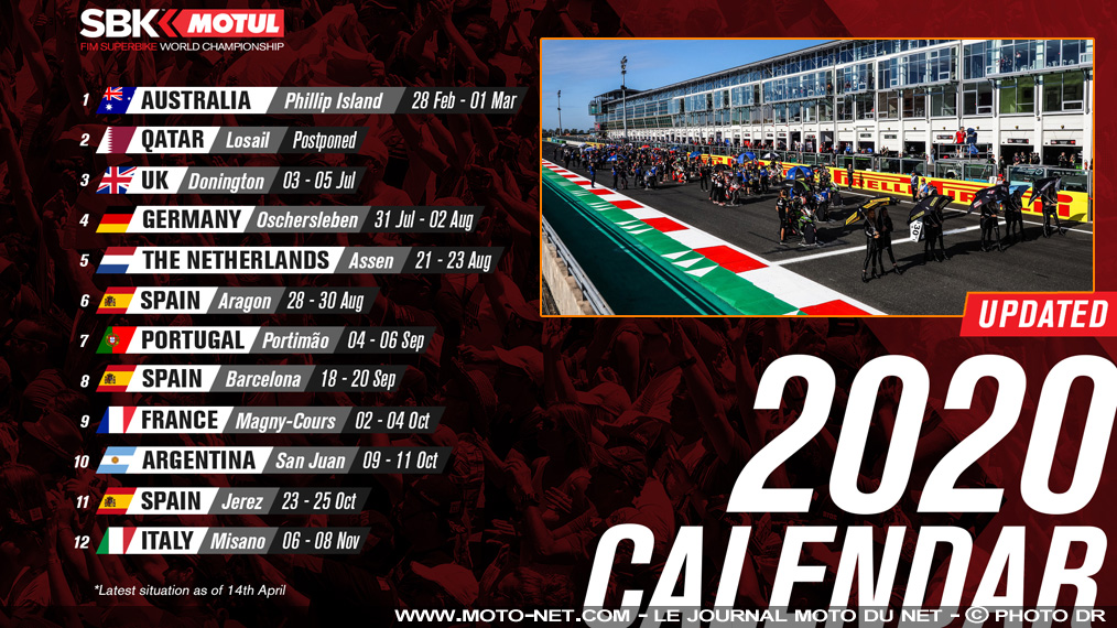 Calendrier 2020 des courses World Superbike et World Supersport Calendrier 2020 des courses World Superbike et World Supersport