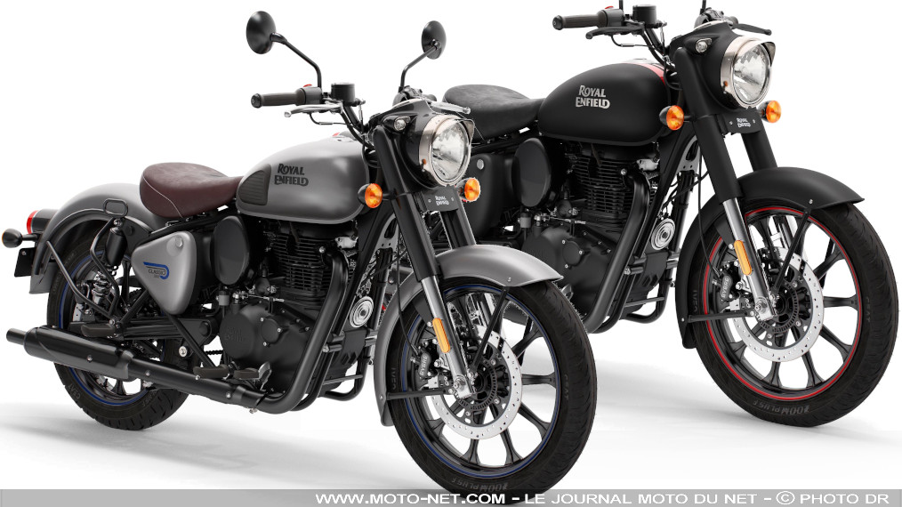 Royal Enfield propose des Classic 350 noire et grise à vingt bâtons